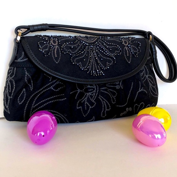 Talbots Elegant Black Beaded Women's Clutch Bag - Picture 8 of 10